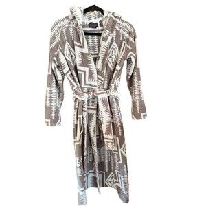 Pendleton Grey Harding Robe Women Aztec Pockets Tie XS-S Cozy Warm Hood